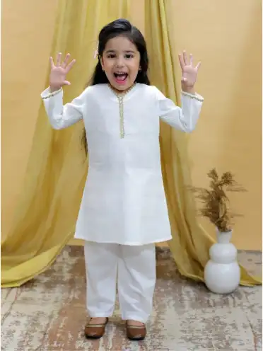 Image for TheMomStoreGirlsV-NeckgottaPattiStraightKurtaWithPyjama