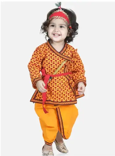 Image for BownBeeBoysPrintedAngrakhaCottonKurta%26DhotiPants