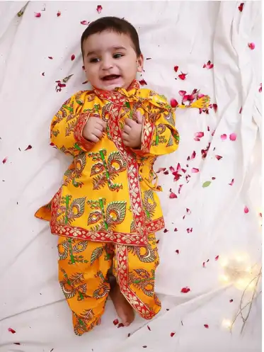 Image for KID1BoysEthnicMotifsPrintedAngrakhaGotaLaceKurtawithDhotiPants