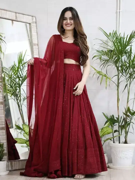 Image for FABPIXEL-EmbroideredSequinnedSemi-StitchedLehenga%26UnstitchedBlouseWithDupatta