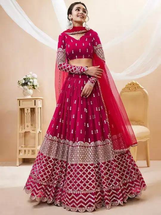 Image for FABPIXEL-EmbroideredSequinnedSemi-StitchedLehenga%26UnstitchedBlouseWithDupatta