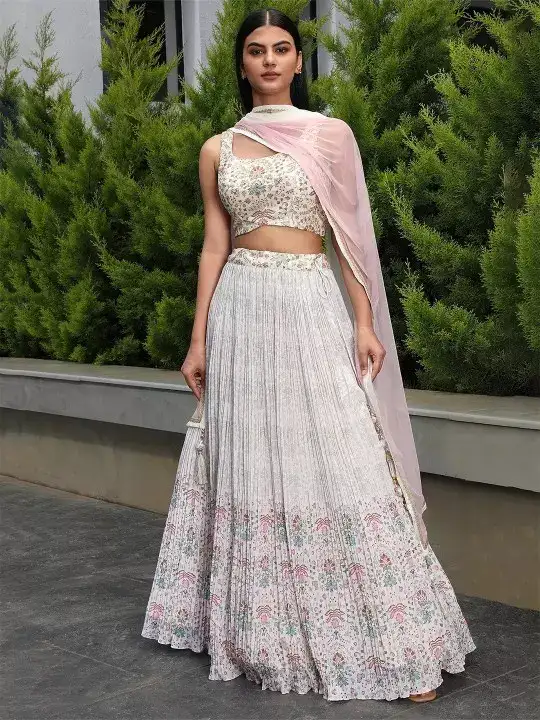 Image for FABPIXEL-FloralPrintedSemi-StitchedPleatedLehengaCholiWithDupatta