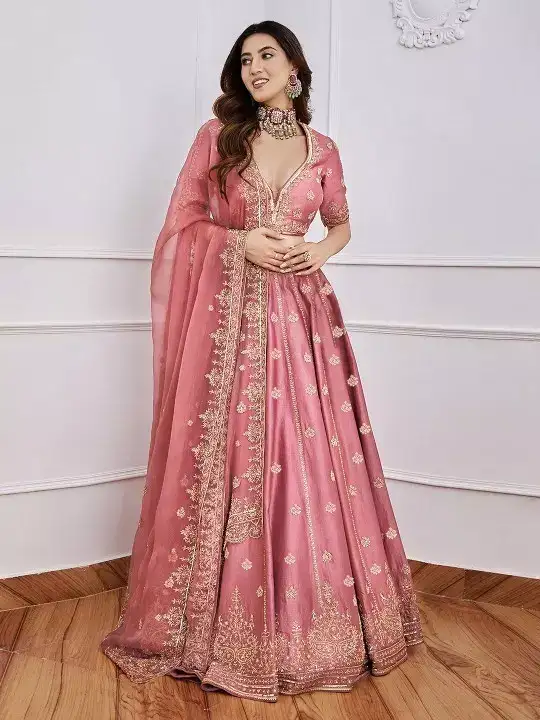 Image for Trendmalls-EmbroideredSequinnedSemi-StitchedLehenga%26UnstitchedBlouseWithDupatta