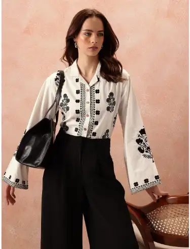 Image for allaboutyouFloralEmbroideredCasualShirt