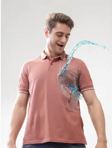 Image for TURMSMenSolidPoloCollarStainAndWaterRepellentCottonT-shirt
