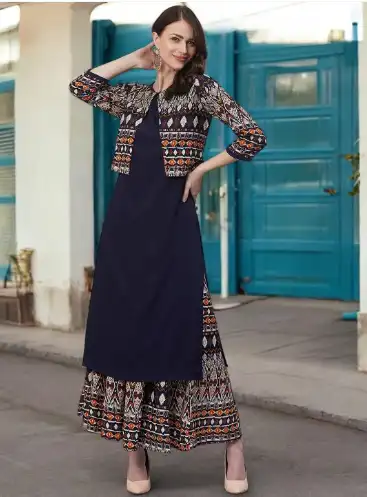 Image for AziraWomenNavyBlueKurtawithPalazzos%26EthnicJacket