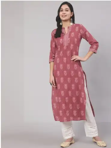Image for NayoWomenPrintedPureCottonKurtawithTrousers