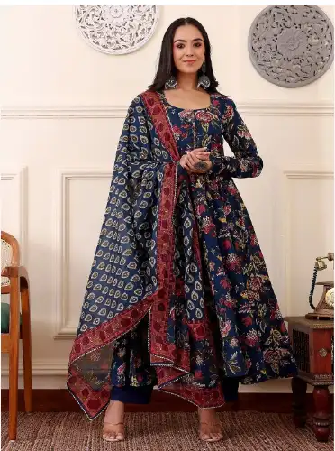 Image for KALINIFloralPrintedAnarkaliKurtawithTrousersAndDupatta