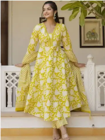 Image for PARTHVIFloralPrintedPureCottonAnarkaliKurtawithTrousers%26Dupatta