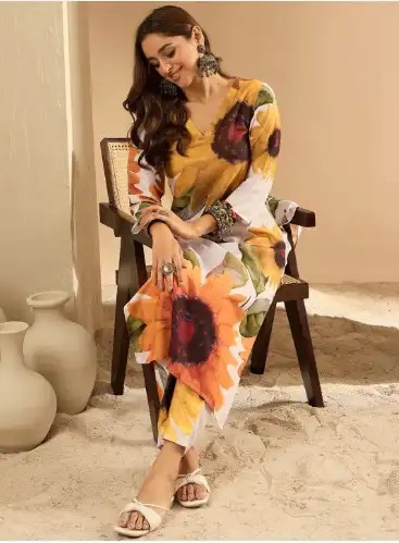 Image for IndoEraWomenFloralPrintedRegularKurtawithTrousers