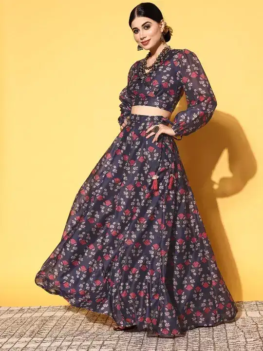 Image for ShaebySASSAFRAS-NavyBluePrintedReadytoWearLehengaCholi