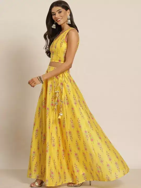 Image for ShaebySASSAFRAS-WomenChanderiPrintedLehenga%26CropTop