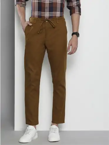 Image for TheIndianGarageCoMenBrownSlimFitLinenTrousers