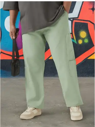 Image for BewakoofPlusMen'sGreenPlusSizeLinenPants