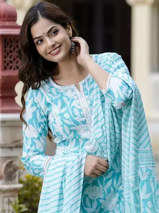 Image for Anouk-FloralEmbroideredRegularPureCottonStraightKurtawithPyjamas%26Dupatta