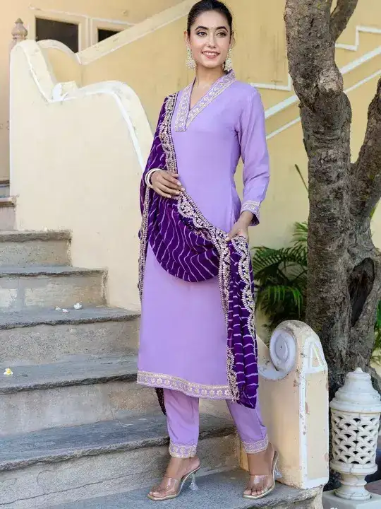 Image for KALINI-V-NeckZariMirrorWorkKurtawithTrousers%26Dupatta
