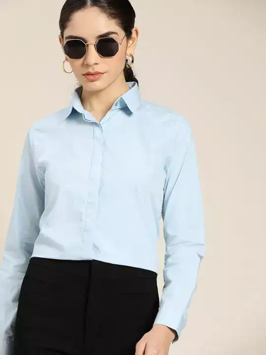 Image for Hancock-Women'sSkyBlueSolidRegularFitPureCottonFormalShirt