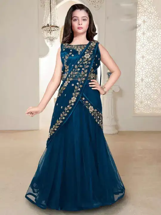 Image for WommaniyaImpex-GirlsEmbroideredSequinnedLehengaWithBlouseAndDupatta