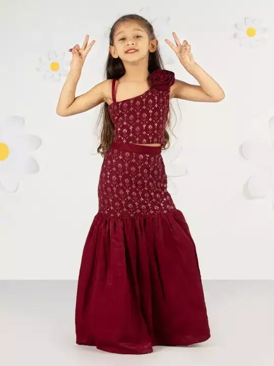 Image for VASTRAMAY-GirlsEmbellishedSequinnedReadytoWearPureGeorgetteLehenga