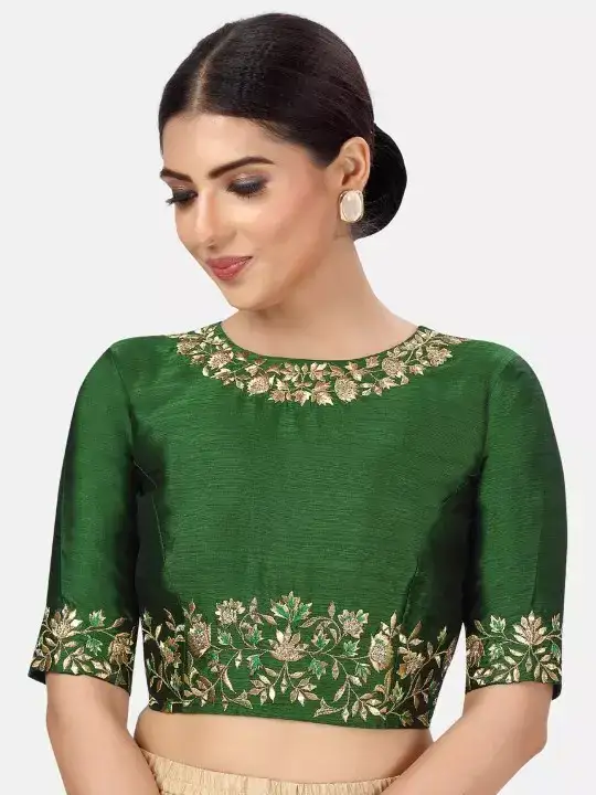 Image for StudioShringaar-FloralEmbroideredBoatNeckThreadWorkSareeBlouse