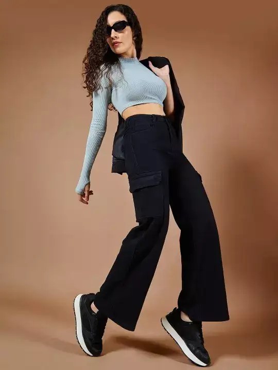Image for DOLCECRUDO-Women'sWideLegHigh-RiseStretchableCargoJeans