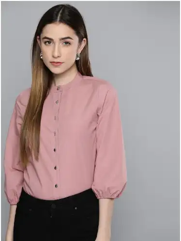 Image for ChemistryWomenDustyPinkPureCottonSolidFormalShirt
