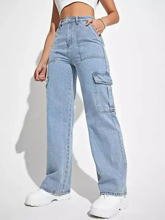 Image for DressBerry-WomenWideLegHigh-RiseStretchableCargoStylesJeans