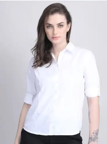 Image for BlueRoninWomenSpreadCollarSolidCottonFormalShirt