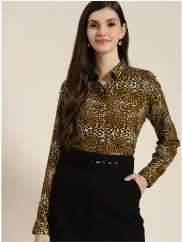 Image for HancockWomenMustardYellow%26BlackLeopardPrintedFormalShirt