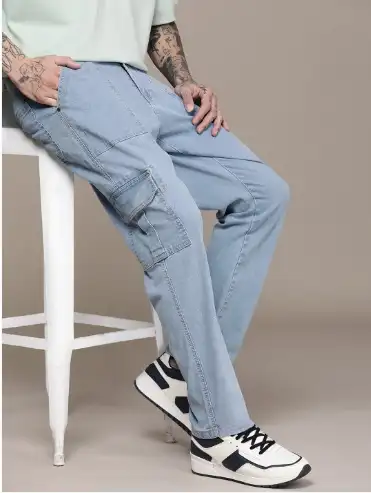 Image for WROGNMenMid-RiseLightFadeStretchableCargoJeans