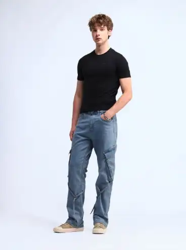 Image for FlyingMachineMenCottonRegularFitLightFadeCargoJeans