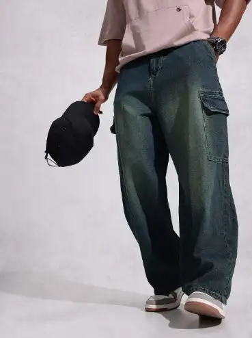 Image for WROGNMenPureCottonBaggyFitCargoLightFadeJeans