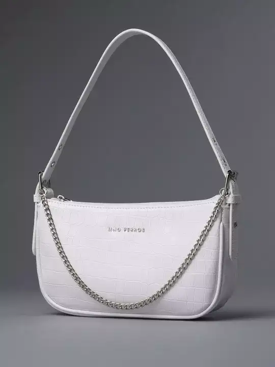 Image for LinoPerros-WhiteCrocTexturedBaguetteBag