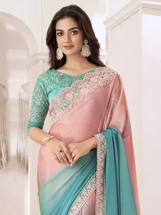Image for Mitera-OmbreSequinnedPureChiffonSaree