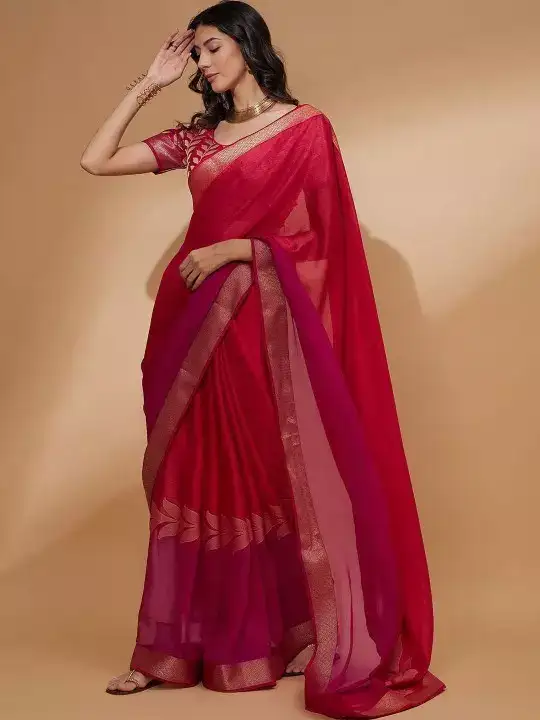 Image for Allaboutyou-PinkFloralWovenDesignZariDetailedPureChiffonSaree
