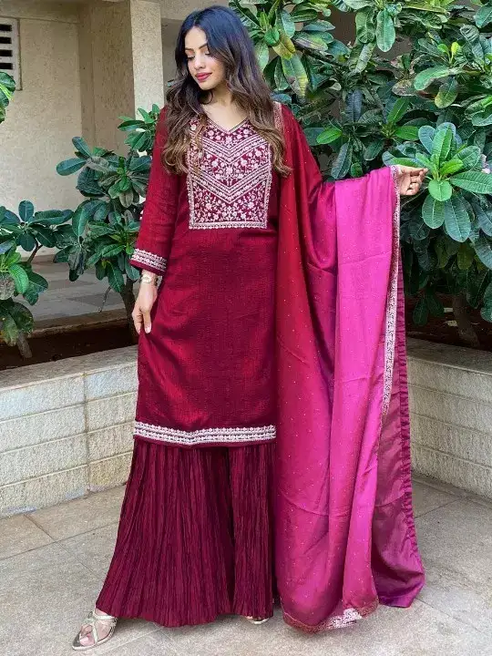 Image for Libas-WomensFuchsiaYokeDesignStraightKurtaWithSharara%26Dupatta