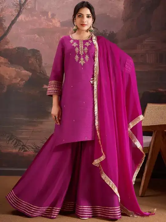 Image for HouseofPataudi-FloralEmbroideredStraightKurta%26ShararawithDupatta