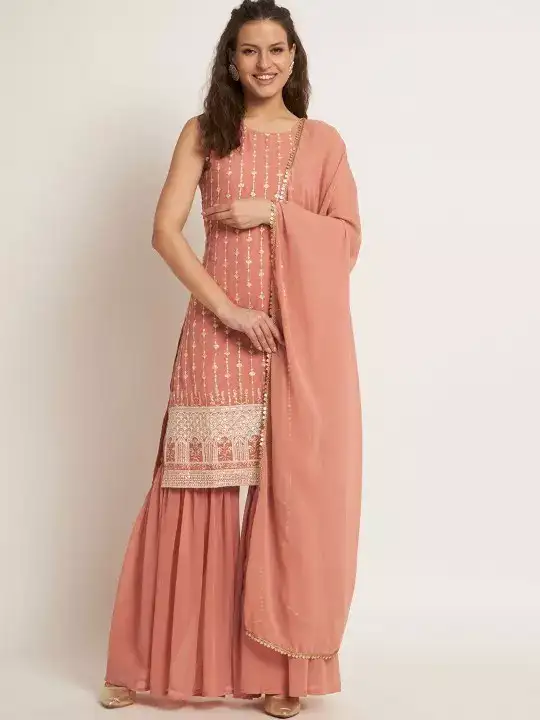 Image for ShoppingQueen-EthnicMotifsSequinedKurtawithShararaAndDupatta