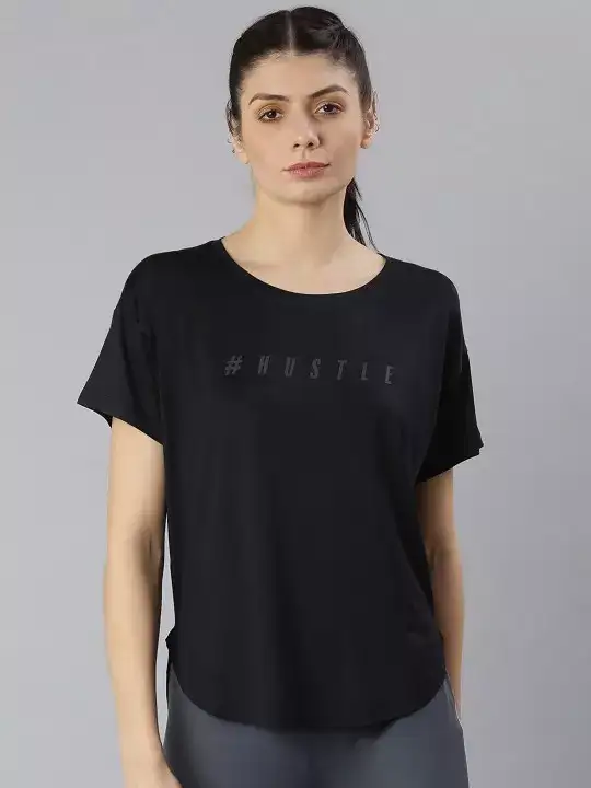 Image for MKH-WomenBlackTypographyPrintedDri-FITSportsT-shirt