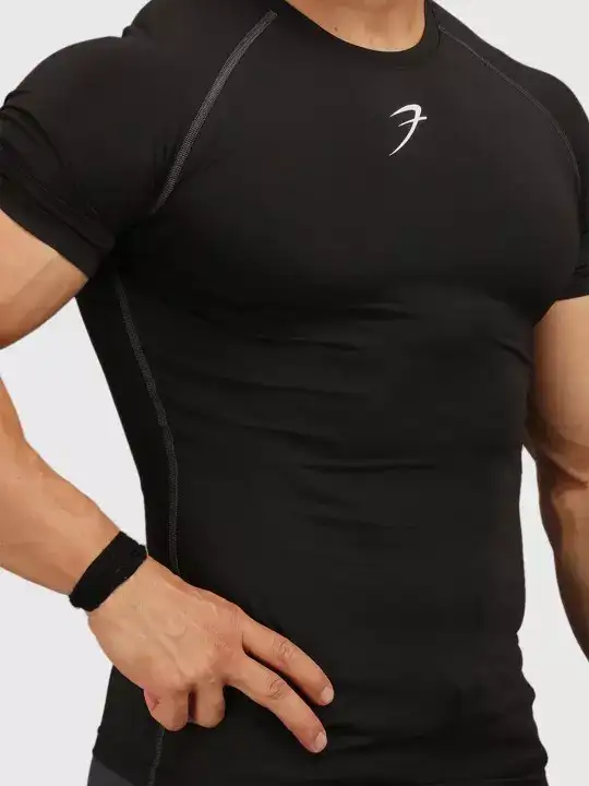 Image for FUAARK-MenBlackV-NeckAppliqueCompressionT-shirt