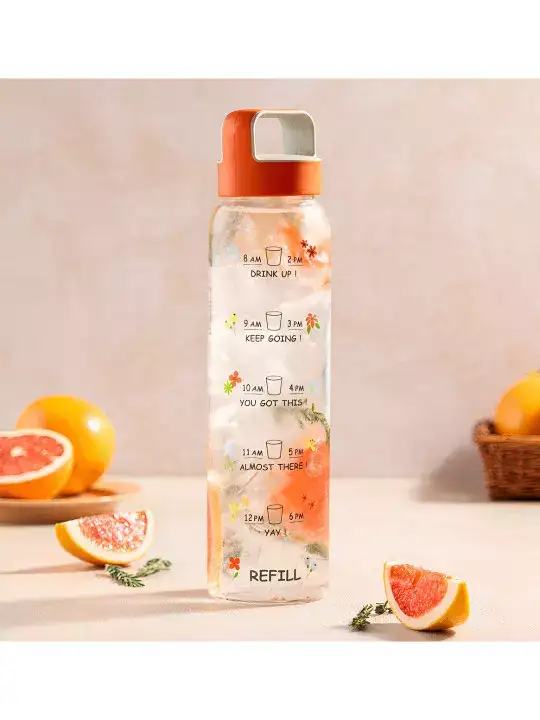 Image for BOROSIL-NeoMotivationalOrange%26TransparentSingleGlassPrintedWaterBottle