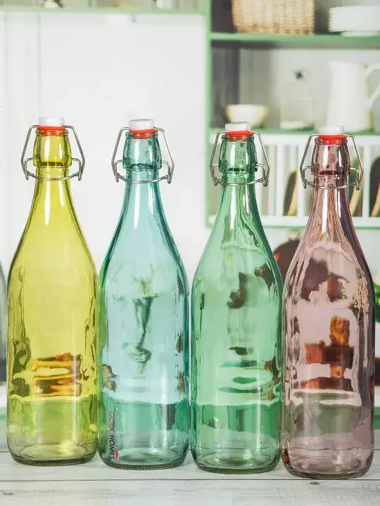 Image for GOODHOMES-YellowGreenBlueSetOf4GlassWaterBottles