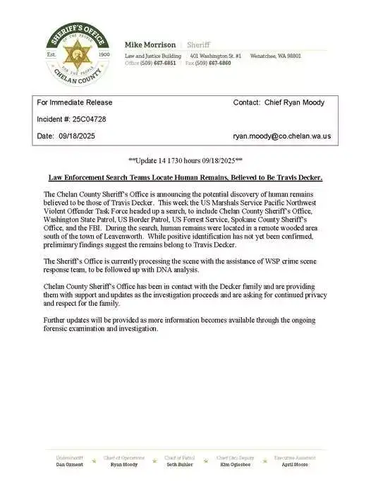 Travis Decker’s search Human remains found in Washington forest