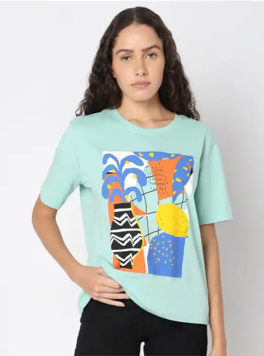 Image for VeroModaWomenGraphicPrintedRoundNeckCottonT-shirt