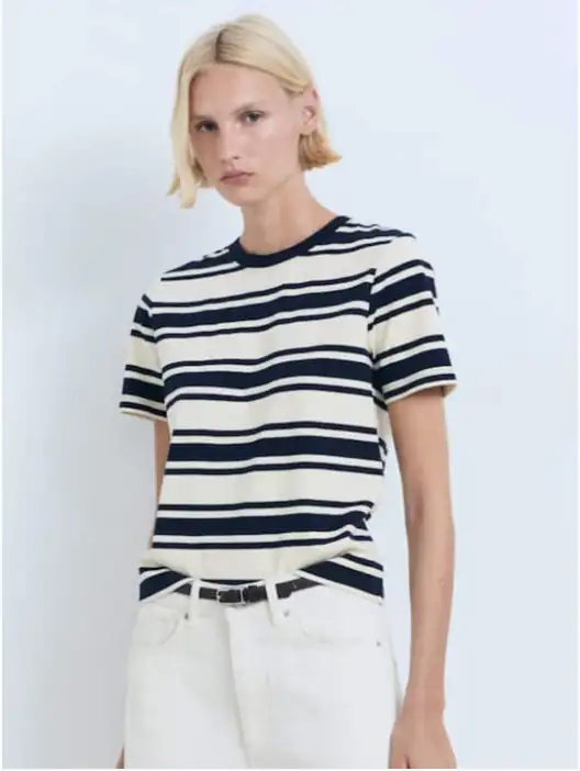 Image for MANGOStripedPureCottonT-shirt