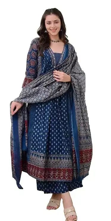 Image for KLOSIAWomen'sRayonPrintedAnarkaliKurtaandPant