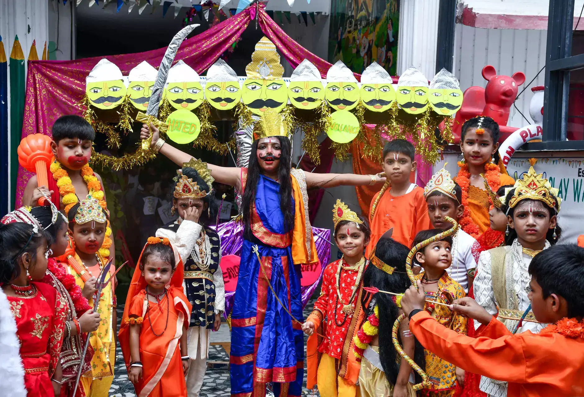 general Students perform Ramlila as part of the Dussehra festi...