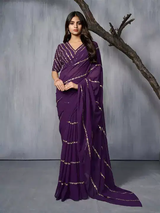Image for Inddus-FloralEmbroideredSequinnedSaree