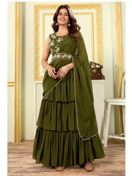 Image for PATLANISTYLE-Georgette3-LayeredEmbroideredReadyToWearSaree