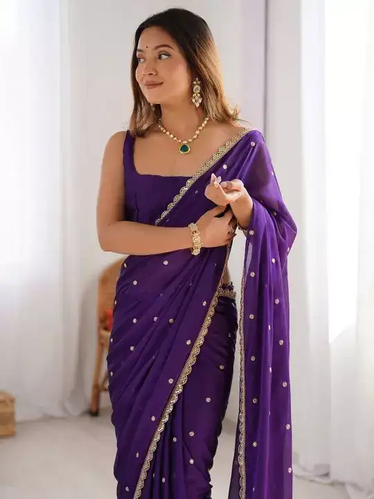 Image for SareeMall-FloralSequinnedPureGeorgetteSarees